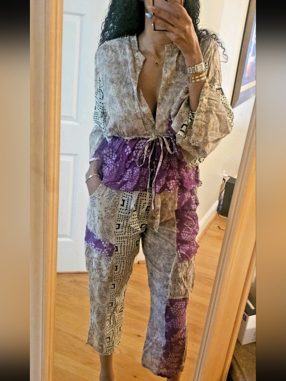 Zara 2-Piece Patchwork Pantset Bloggers Fav Med NWOT-free people-anthropologie - Picture 9 of 10